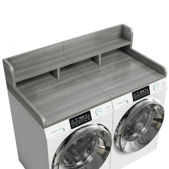54 Inch Washer Dryer Topper with High Edge Waterproof MDF Double Layer Counter Storage for Laundry