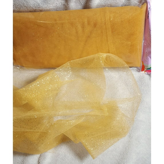 54" Inch X 10 Yards Premium Glitter Tulle Fabric Bolt (Gold)