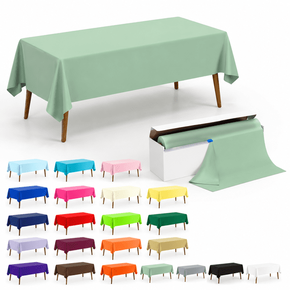 Skhape 54 Inch X 100 Feet Plastic Table Cover Roll Disposable Tablecloth With ...
