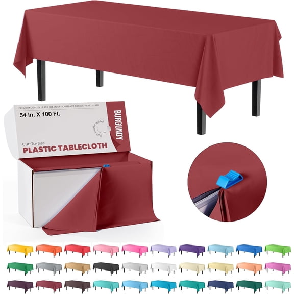54 Inch X 300 Feet Red Gingham Plastic Table Cover Roll in A Cut - to - Size Box with Convenient Slide Cutter. Cuts Up to 36 Rectangle 8 Feet Plastic Disposable Tablecloths