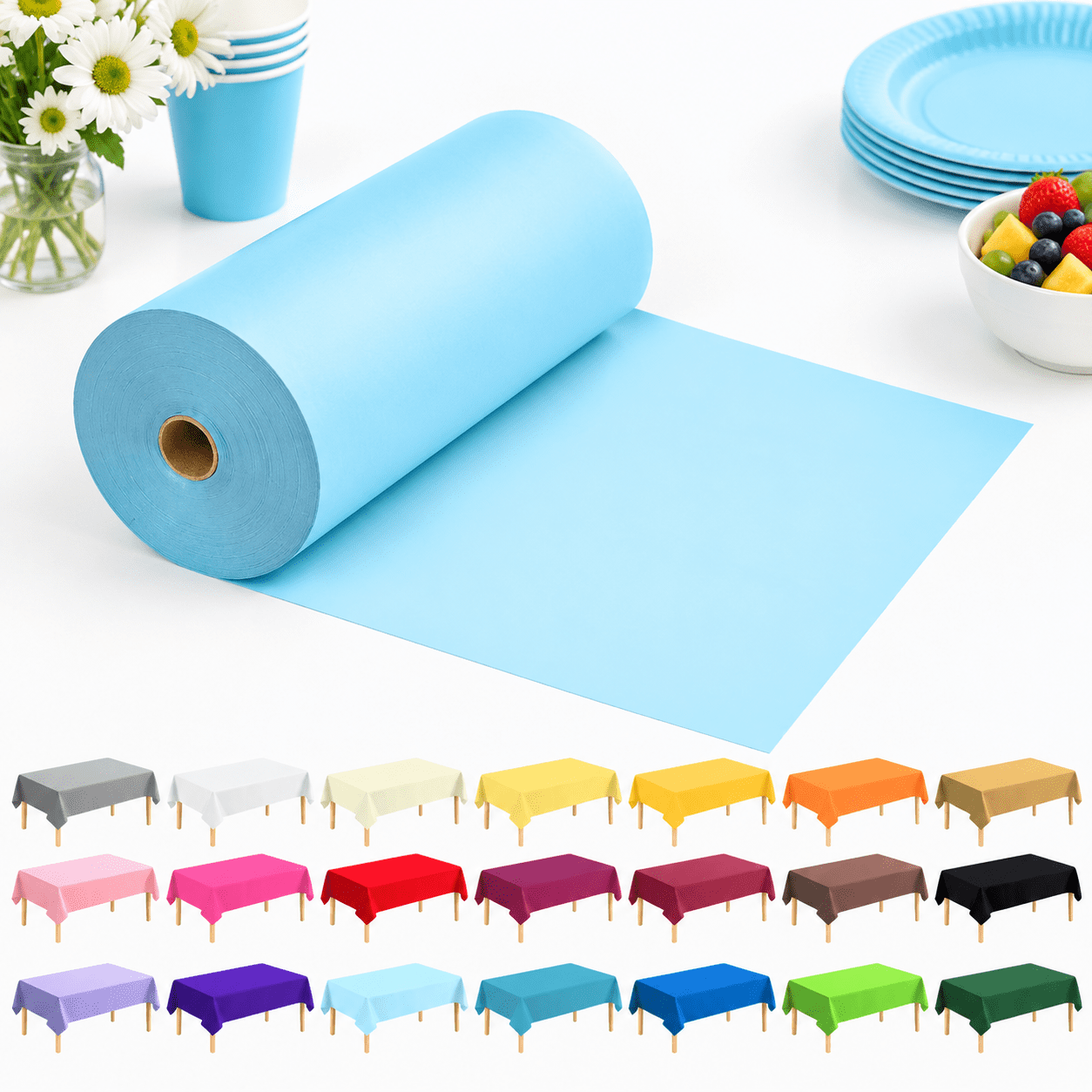 All Types Home 54 Inch X 600 Feet Plastic Table Cover Roll Disposable Tablecloth For ...