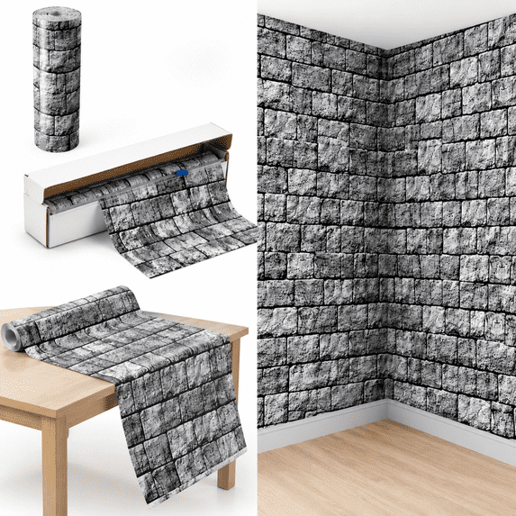 4 Inch Bricks 54 Inch x 100 Ft Brick Stone Pattern Disposable Tablecloth Roll ...