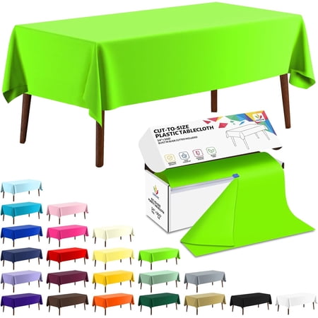 54 Inch x 300 Feet Disposable Plastic Table Cover Roll with Slide Cutter Lime Green
