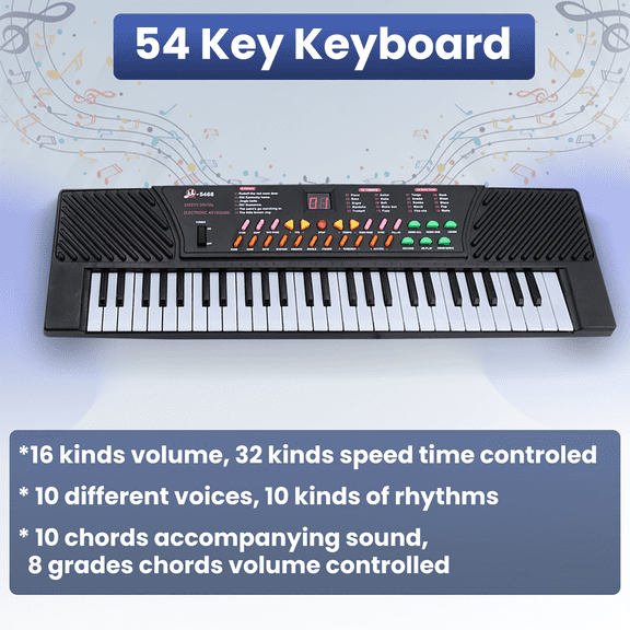 BFVV  54-Key Portable Electronic Piano Keyboard Set with Microphone and Power Adapter – a Perfect Gift for Beginner Children’s Electronic Pianos and Music Education