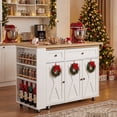 thumbnail image 1 of 54" Kitchen Island Cart with 3 Drawers & X-Shaped Cabinets - Deciduous Wood Top, Lockable Casters, Spice Rack & Towel Rack, Dual-Tone with Adjustable 3-Tier Storage, 1 of 9