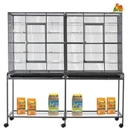 54" LARGE DOUBLE Bird House Flight Breeder Cage Center Divider Side Breeding Nest Doors With Removable Rolling Stand For Canary Parakeet Cockatiel Lovebird Finches