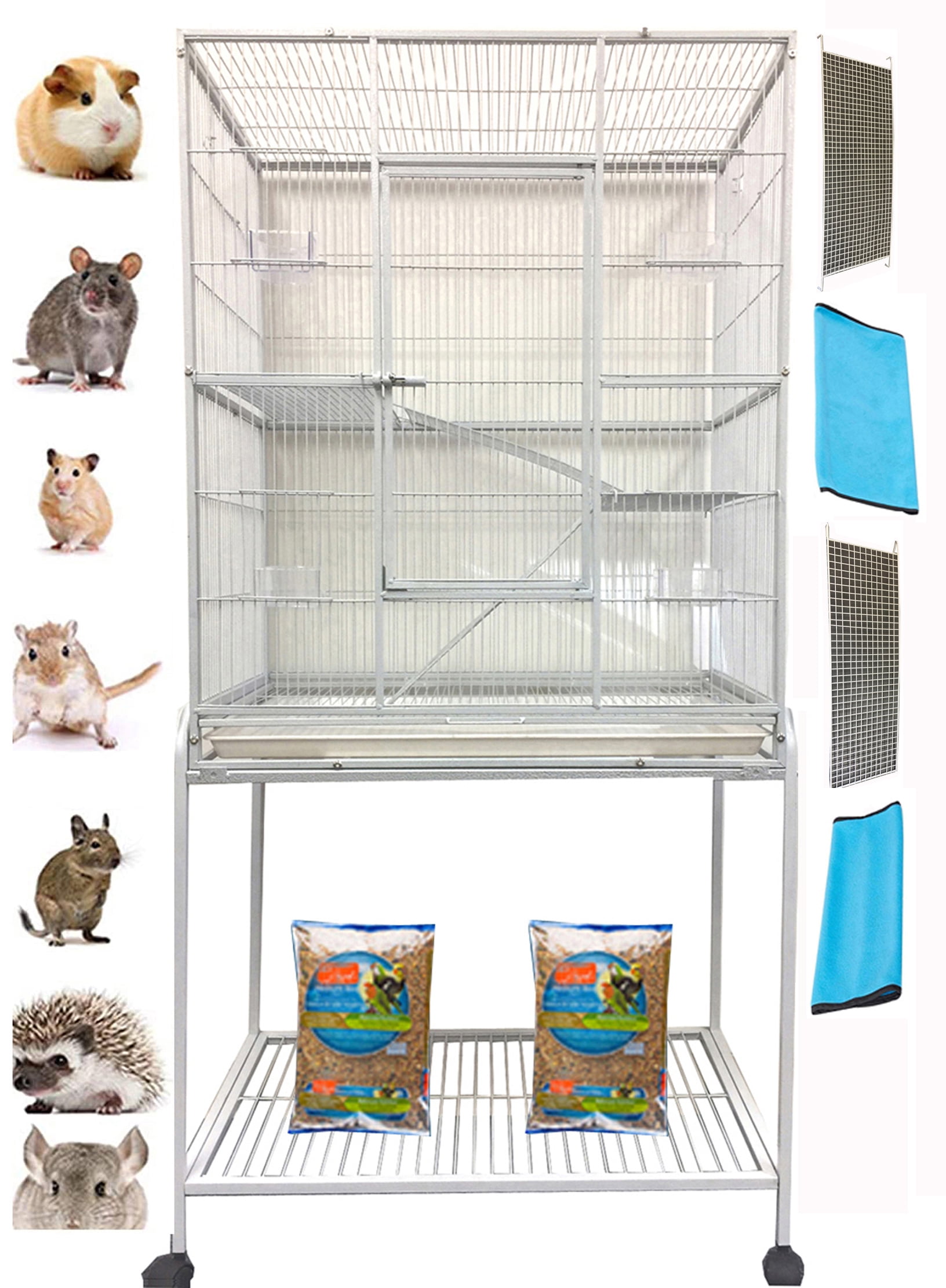 54" LARGE Wrought Iron 3-Levels Ferret Chinchilla Sugar Glider Rats Mice Rabbit Squirrel Hamster Mouse Cage with Removable Stand