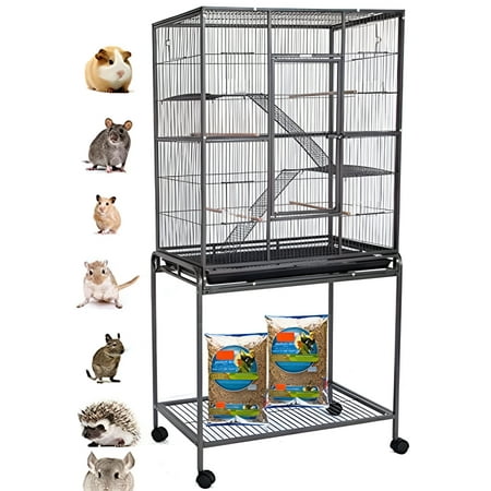 54" LARGE Wrought Iron 3-Levels Ferret Chinchilla Sugar Glider Rats Mice Rabbit Squirrel Hamster Mouse Cage with Removable Stand