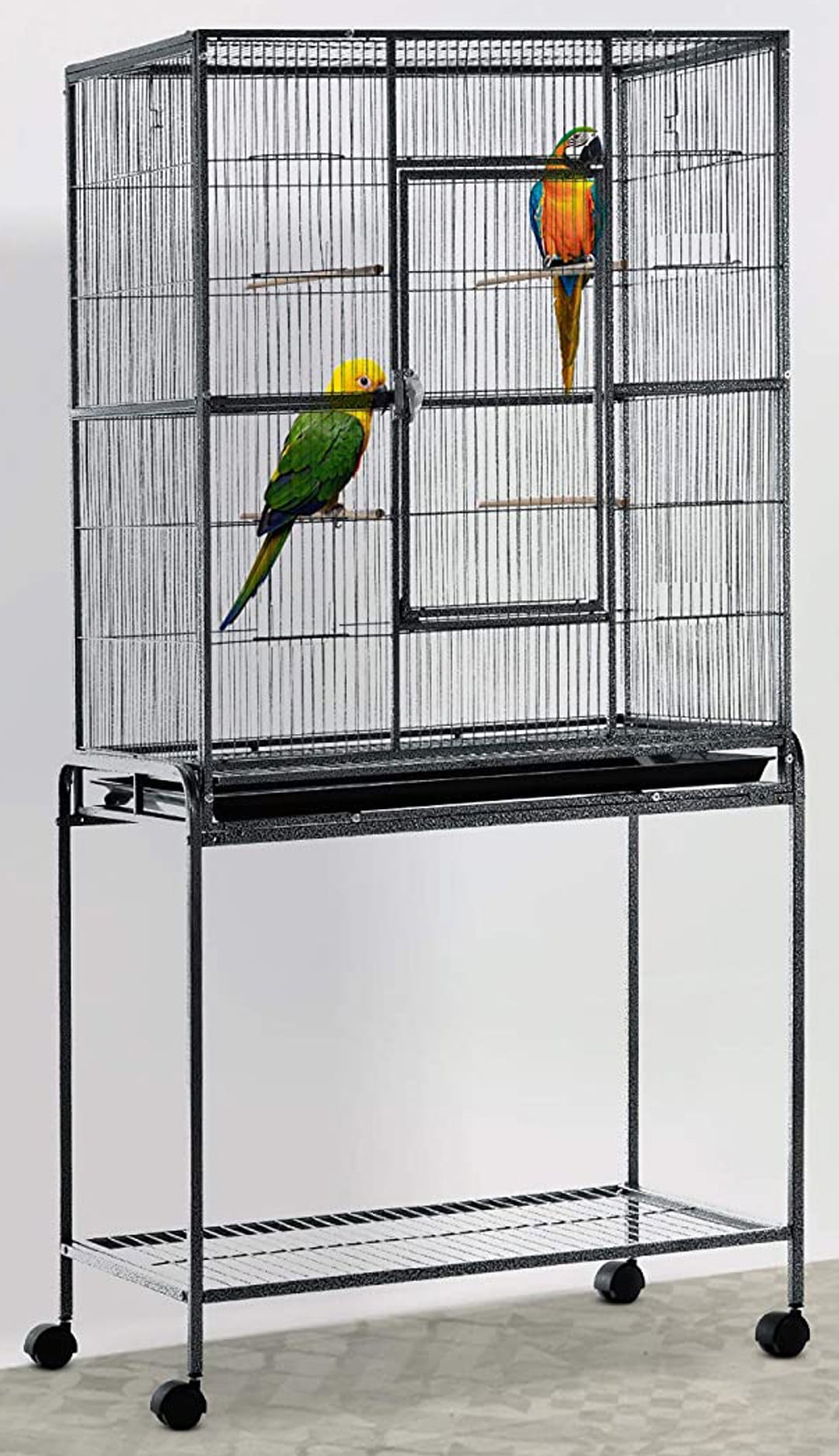 54" LARGE Wrought Iron Flight Breeder BirdHouse Cage Side Breeding Nesting Doors with Removable Rolling Stand For Canary Parakeet Cockatiel Lovebird Finches