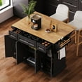thumbnail image 1 of 54" Large Kitchen Island On Wheels with Rubber Wood Drop Leaf, Rolling Island Cart on 4 Wheels with 4 Doors and 3 Drawers, Kitchen Island with Storage, Black, 1 of 11
