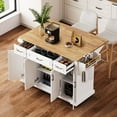thumbnail image 1 of 54" Large Kitchen Island On Wheels with Rubber Wood Drop Leaf, Rolling Island Cart on 4 Wheels with 4 Doors and 3 Drawers, Kitchen Island with Storage, White, 1 of 10