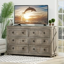 54" Large Long Drawer Dresser, 6 Drawer Dresser for Bedroom, Modern Farmhouse Wood Wide Chest of Drawers, Storage Dressers for Bedroom, Living Room, Grey Oak