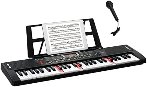 54 Lighted Keys Electric Keyboard Piano for Beginners Portable Music Keyboard Baby with Music Stand, Microphone, Power Supply, Headphone