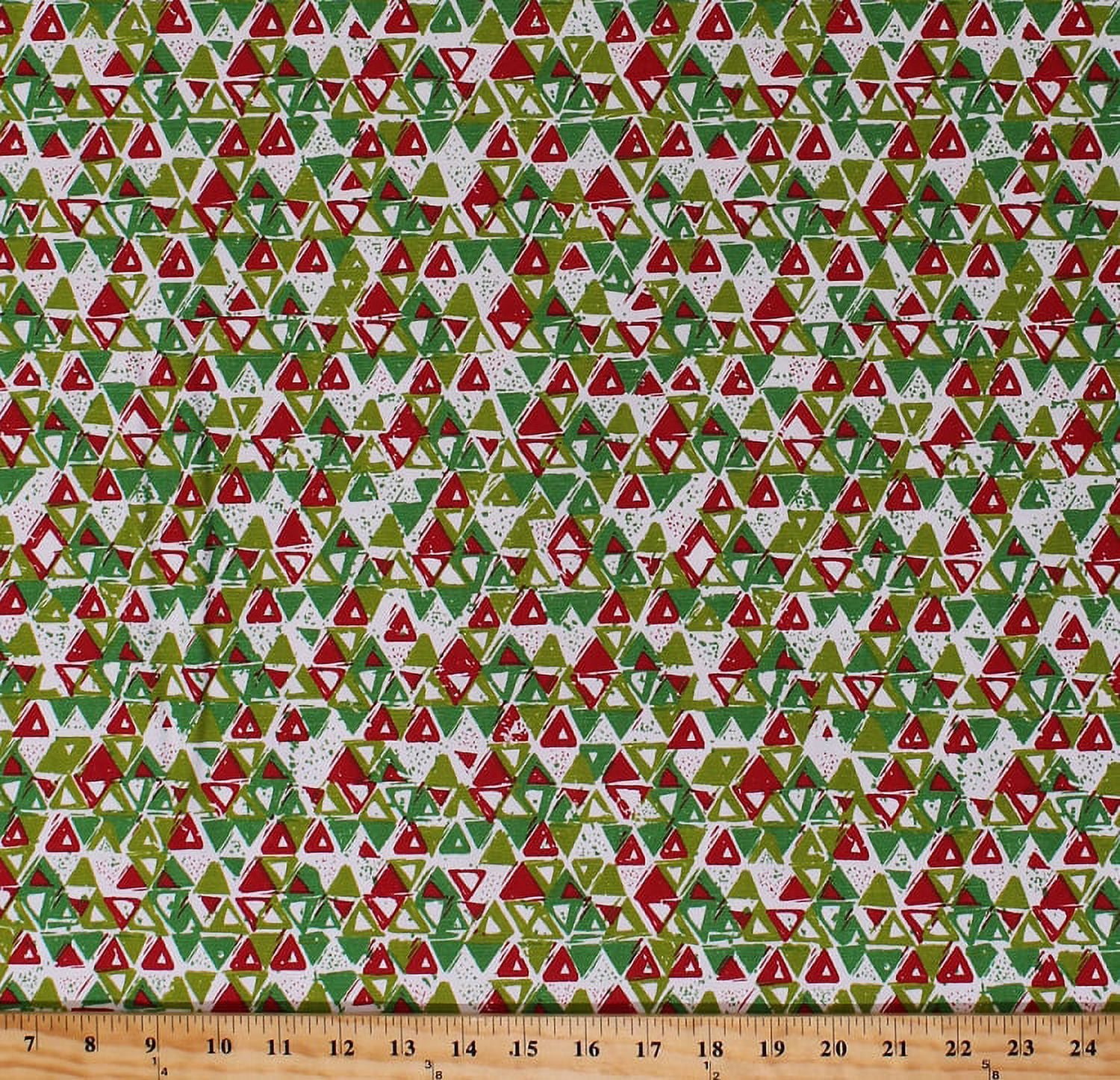 54" Lightweight Canvas Christmas Red Lime Green Geometric Triangles