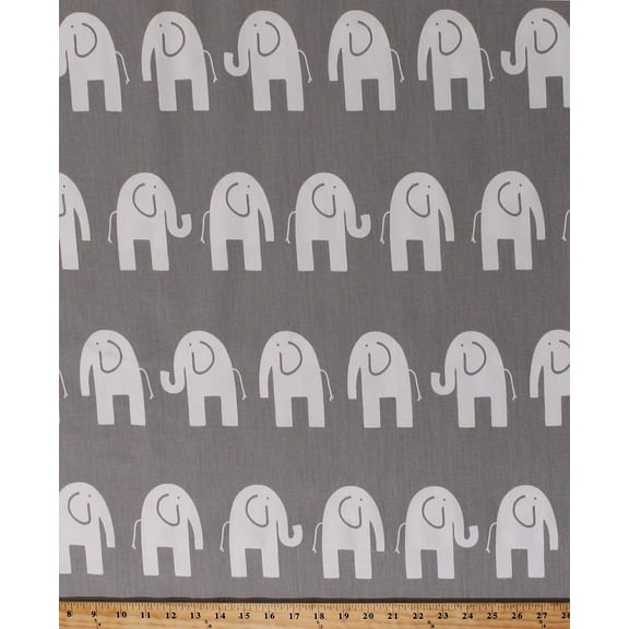 54" Lightweight Canvas Elephants White Animals on Gray Decorator Weight Fabric by the Yard (D791.04)