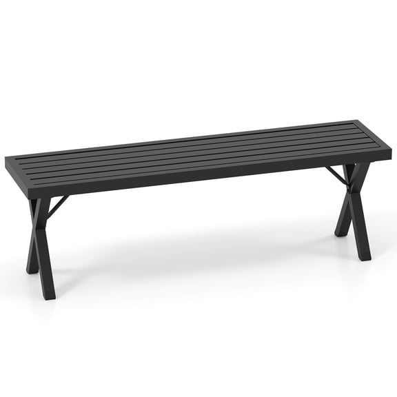 54" Metal Outdoor Backless Bench, Heavy-Duty 2-Person Patio Dining Bench with Slatted Seat & X Legs, Outside Bench for Yard, Garden, Porch, 800 LBS Max Load