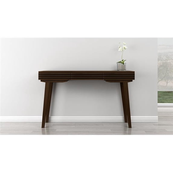 54 Mid-Century Modern sofa table in a cognac finish over Brazilian cherry wood and solid black cherry wood legs