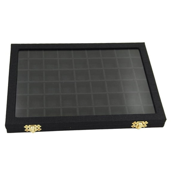 54 Mini Grids Clear Glass Lid Jewelry Tray Box Showcase Display Storage for