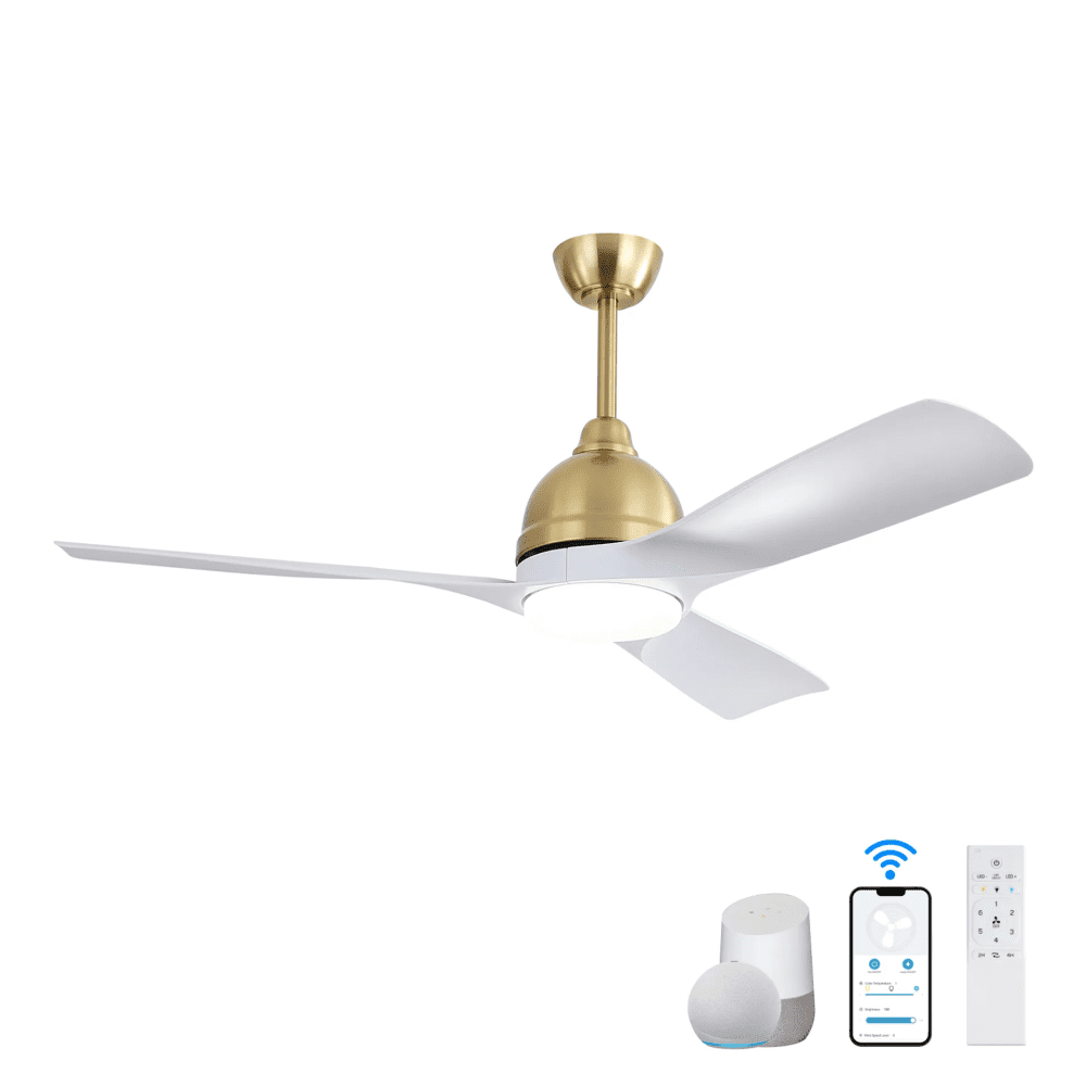 54" White and Gold Modern Ceiling Fan with LED Light and Remote