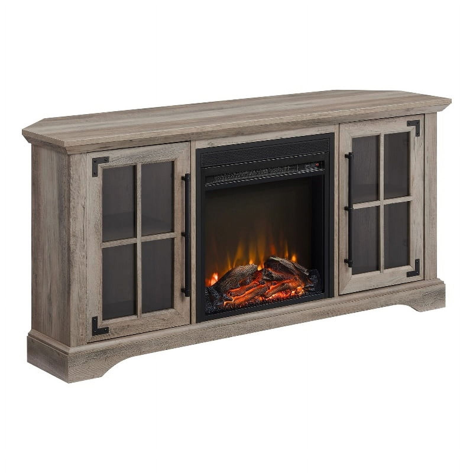 54" Modern Wood Farmhouse Corner Fireplace TV Stand Gray Wash