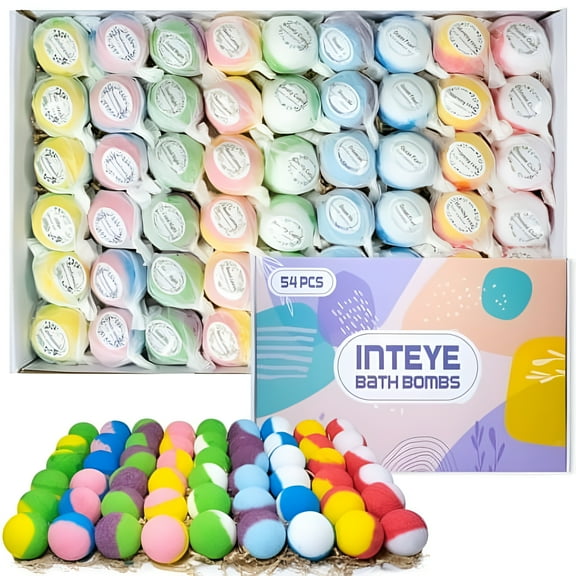 54 Pcs Bulk Bath Bombs with Small Gift Bags, Large Capacity Sharing Pack for Women, Men & Kids, Relaxation and Stress Relief, Christmas- INTEYE