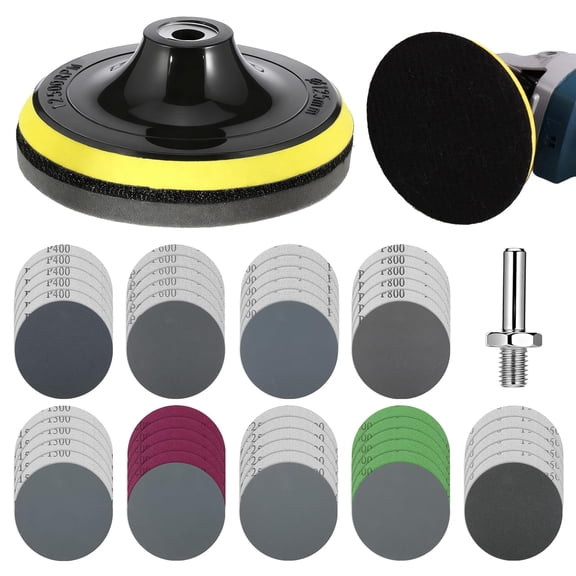 54 PCS Water Grit Sandpaper, Wet Dry Sanding Discs Kit, with Hook and Loop Foam Backing Pad, 400 to 5000 Grits, Drill Sanding Angle Grinder Attachments for Wood Metal Polishing