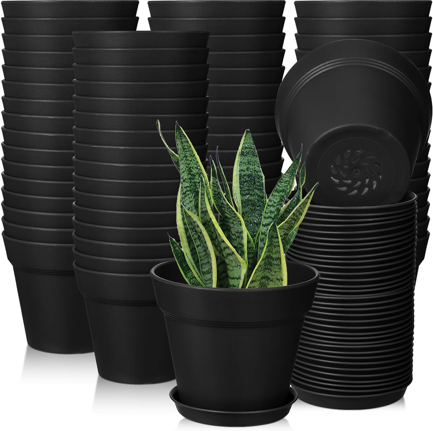 54 Pack 4 Inch Plant Pots Bulk Small Planter with Drainage Hole and Saucer Small Plastic Pots for Flowers Succulent Cactus and All House Indoor(Black)