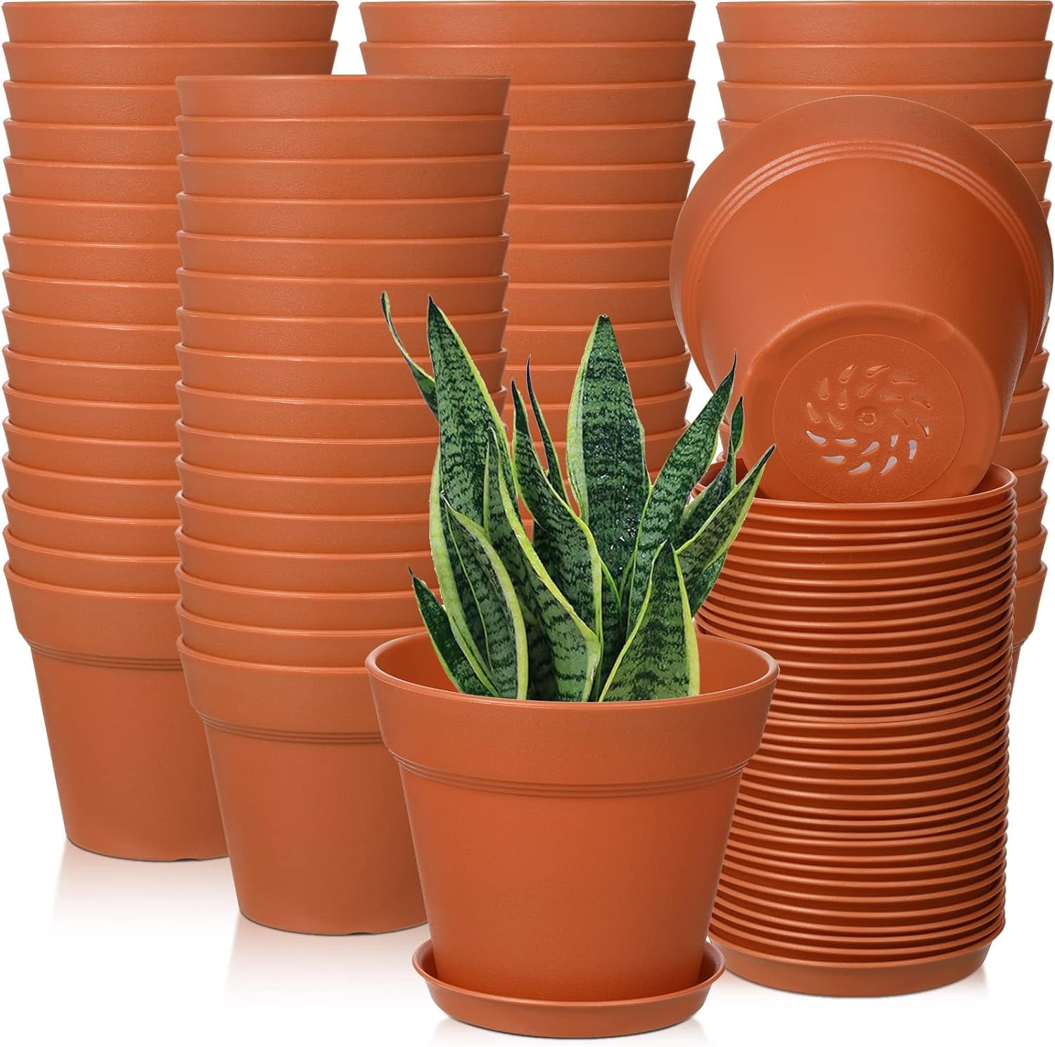 54 Pack 4 Inch Plant Pots Bulk Small Planter with Drainage Hole and Saucer Small Plastic Pots for Flowers Succulent Cactus and All House Indoor(Terracotta)