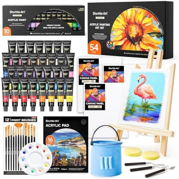 54 Pack Acrylic Paint Set, Acrylic Painting Set with 30 Colors Acrylic Paint, Wooden Easel, Painting Canvas, Paint Brushes, Palette, Art Painting Supplies for Kids Adults Beginner Artists$$