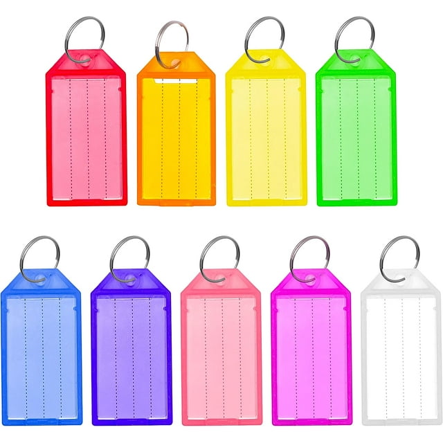 54 Pack Plastic Key Tags Split Ring Labels Window in Assorted 9 Colors