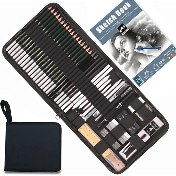 54-Pack Sketch Drawing Pencils Kit with Sketchbook,Include Graphite,Charcoal Pencils and Artists Tools,Pro Art Drawing Supplies for Adults Beginners,ideal for Sketching Shading