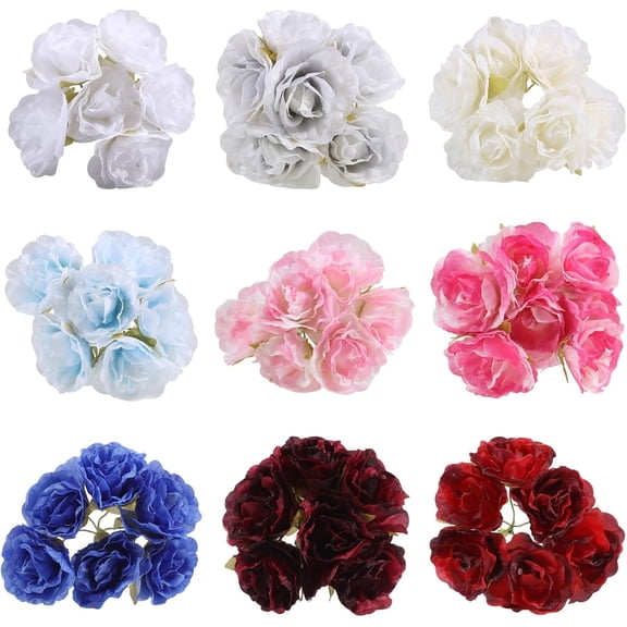 54 Pcs 9 Color Mini Silk Roses 20mm Artificial Silk Roses Flower Tiny Artificial Rose for Crafts Decoration Cutting Wedding