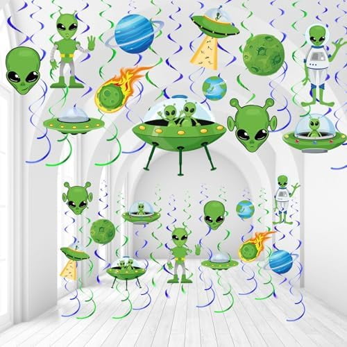 54 Pcs Alien Decorations Hanging Swirls No DIY UFO Theme Party Ceiling ...