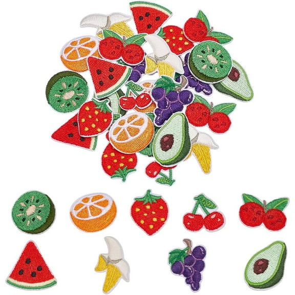 54 Pcs Fruit Iron on Patches Banana Watermelon Strawberry Orange Summer Fruit Embroidered Appliques for Clothing DIY Accessories Clothes Dress Hat Jeans Decoration Patches