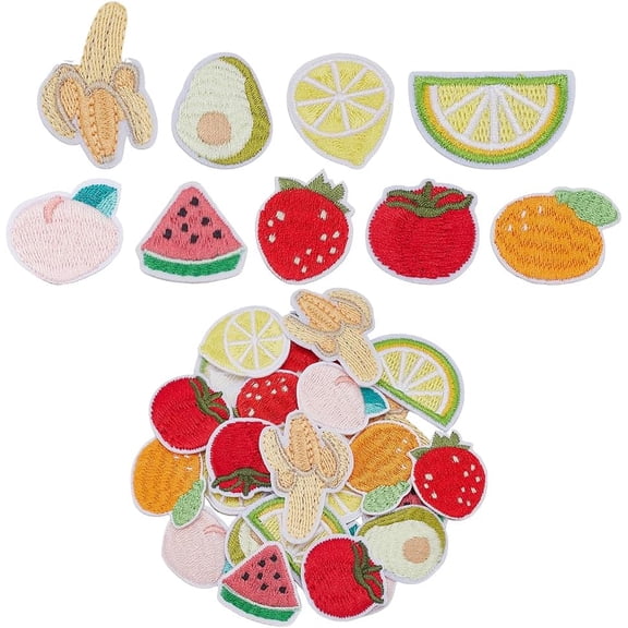 54 Pcs Fruit Iron on Patches Watermelon Banana Orange Pineapple Strawberry Embroidered Appliques for DIY Clothing DIY Accessories Clothes Decoration Patches