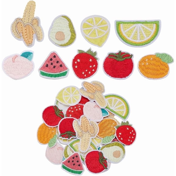 54 Pcs Fruit Iron on Patches Watermelon Banana Orange Pineapple Strawberry Embroidered Appliques for DIY handcrafting