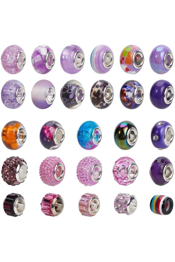 54 Pcs Glass Random Mixed Color European Beads Large Hole Rhinestone Spacer Bead for DIY Crafts Bracelets Necklaces Jewelry Making (Hole: 5mm)