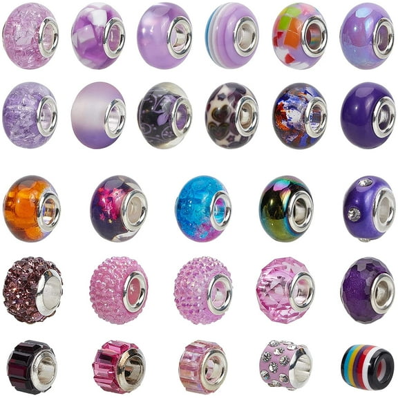 54 Pcs Glass Random Mixed Color European Beads Large Hole Rhinestone Spacer Bead for DIY Crafts Bracelets Necklaces Jewelry Making (Hole: 5mm)