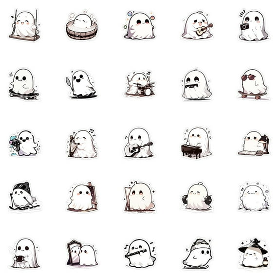 54 Pcs Halloween Cartoon Ghost Stickers Ornaments, Spooky Theme Cartoon Decorative Small Stickers For Water Bottles, Laptop, Cup And Phone