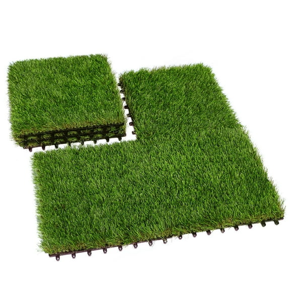 54 Pcs Interlocking Artificial Grass Tiles in Green - 12"x12" Outdoor Indoor Turf Flooring Set for Patio and Balcony