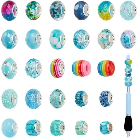 54 Pcs Large Hole Beads for Pens Focal Beads 13.5 mm European Beads for Beadable Pens Mixed Color Spacer Beads for Snake Chain Bracelet Jewelry Making for DIY