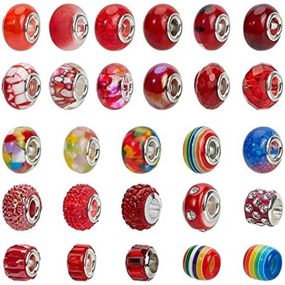 54 Pcs Mixed Color Rhinestone European Beads Large Hole Rondelle Spacer Beads Fit European Snake Chain Charms Bracelet