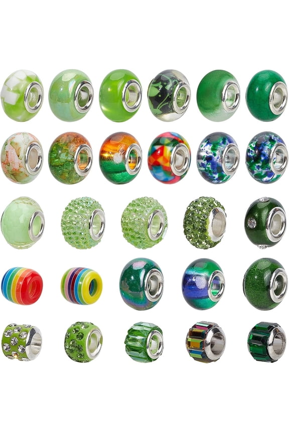 54 Pcs Mixed Color and Style Rhinestone European Beads Large Hole Acrylic Resin Polymer Clay Beads for DIY Jewelry Making