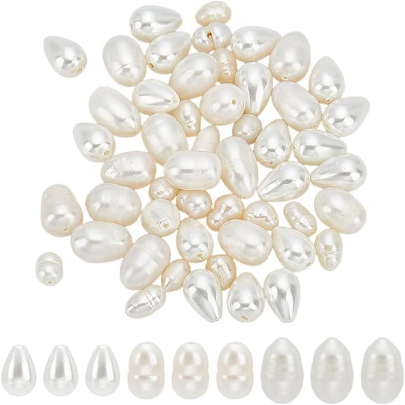 54 Pcs Natural Cultured Freshwater Pearl Beads White Rice Teardrop Pearls Oval Loose Pearl Beads