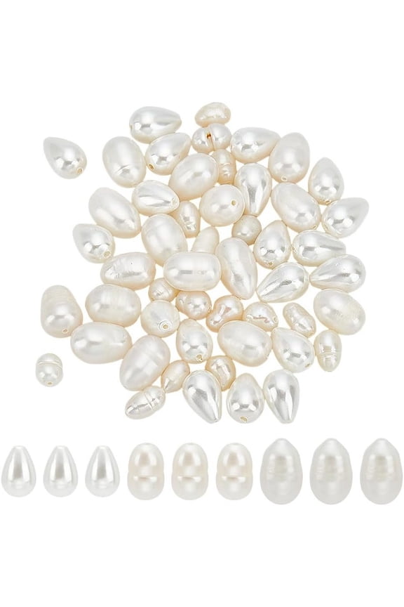54 Pcs Natural Cultured Freshwater Pearl Beads White Rice Teardrop Pearls Oval Loose Pearl Beads