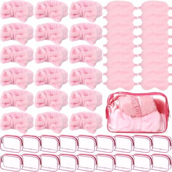 54 Pcs Operation Christmas Gift Box Fillers Kit Sleepover Party Supplies 18 Pink Headbands 18 Sleep Eye Masks 18 Clear Cosmetic Bags for Girl Women Spa Birthday Bachelorette Slumber Favors