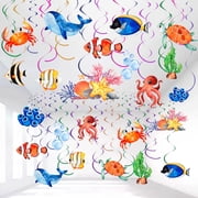 54 Pcs Under The Sea Party Decorations Ceiling Hanging Swirls Ocean Party Decorations Sea Animals Fish Themed Party Supplies Baby Shower Mermaid Birthday Beach Party Favor for Boys Girls