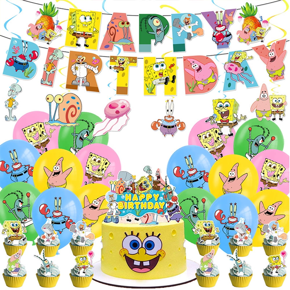 WOLINGYU Spongebob Birthday Party Decoration Kit, 54 Pcs, Cartoon, Safe Material