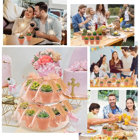 54 Pcs Succulent Cactus Candles Set, Mini Tealight Candles Baby Showers Cactus Plant Decorations with Mini Terracotta Clay Candle Holders for Wedding Birthday Anniversary Celebration Wedding Party