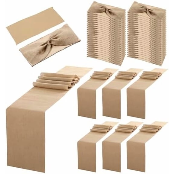 54 Pcs Table Decoration Set 12 x 108 Inch Table Burlap Runners Chair Sashes Jute Tables Runners Linen Spandex Chair Bands for Wedding Dining Banquet Event Party Favor Ceremony